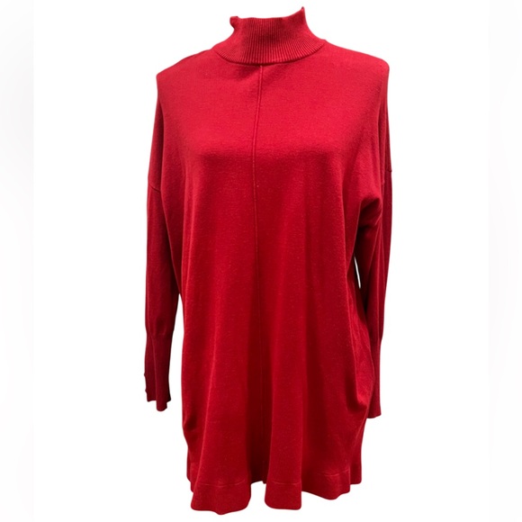 Anne Klein Relaxed Fit Cotton Blend Knit Tunic Sweater Red Size Large - Picture 1 of 9
